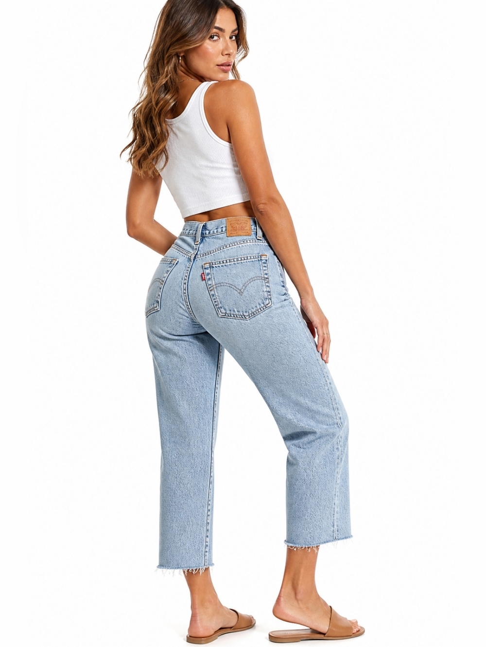 Levi’s Wedgie Straight Jeans Size 31 High Rise Cropped Raw Hem Light Wash (Alter
